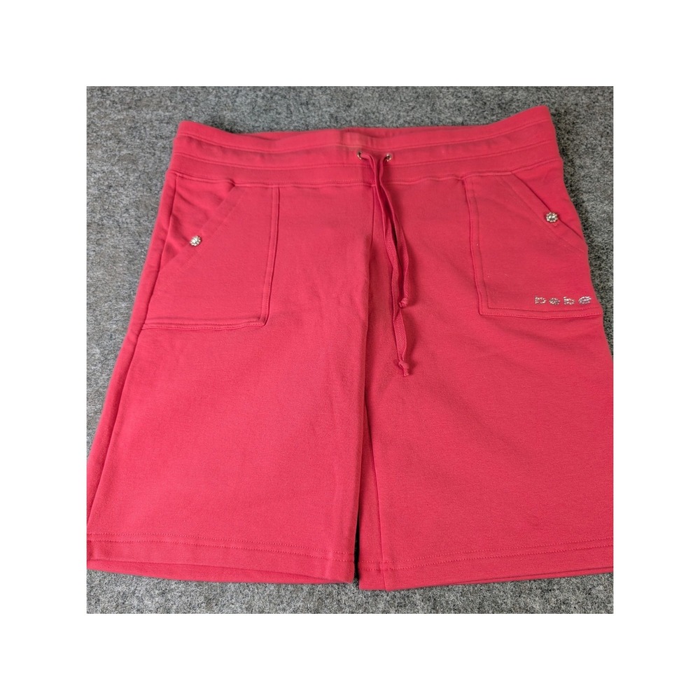 Bebe Petunia Pink Rhinestone Logo Walk Shorts Cotton Fleece Drawstring Large NEW